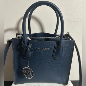 Michael Kors Mercer Medium Pebbled Leather Crossbody Bag - Blue NWOT